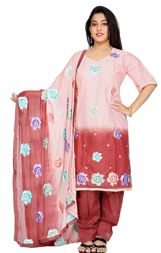 2 Tone Cotton Embroidered  Salwar kameez  Plus Size 52