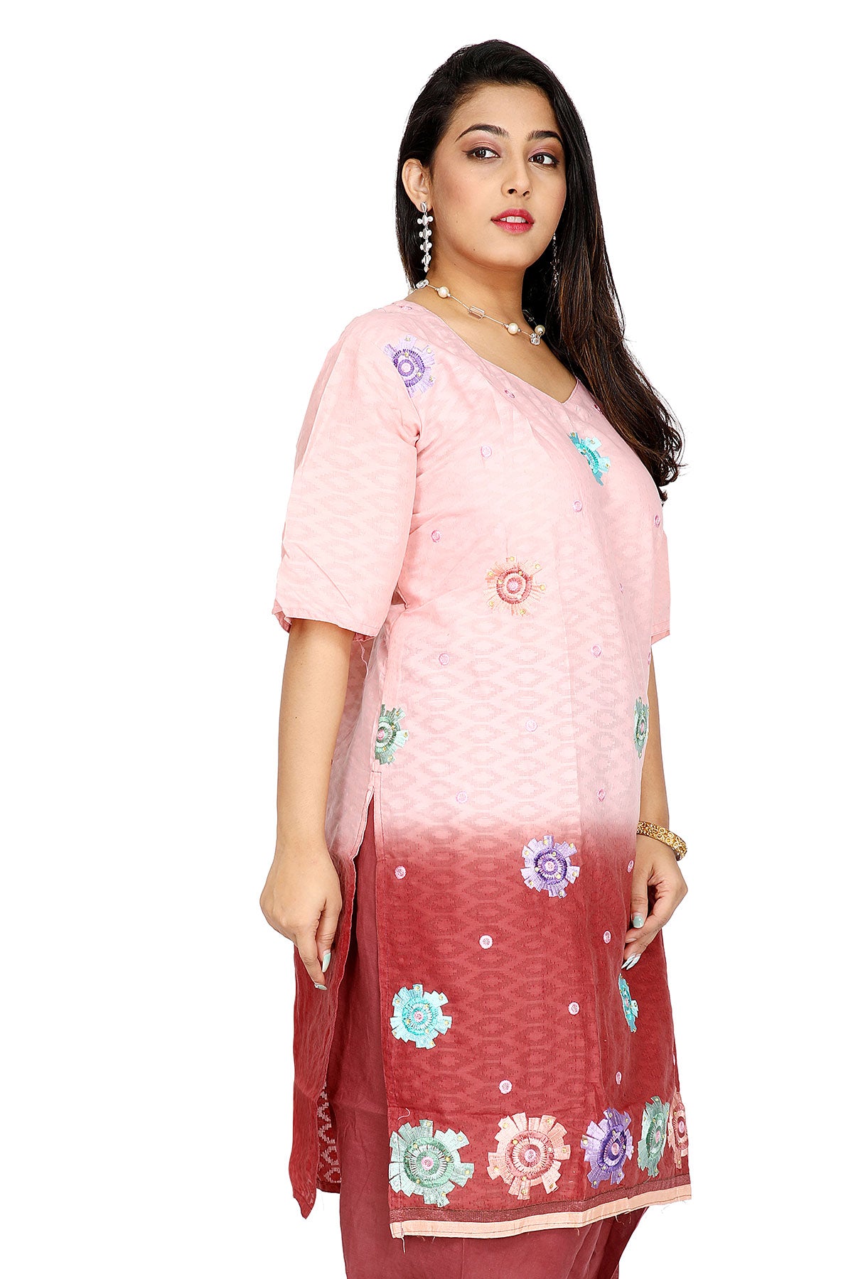 2 Tone Cotton Embroidered  Salwar kameez  Plus Size 52