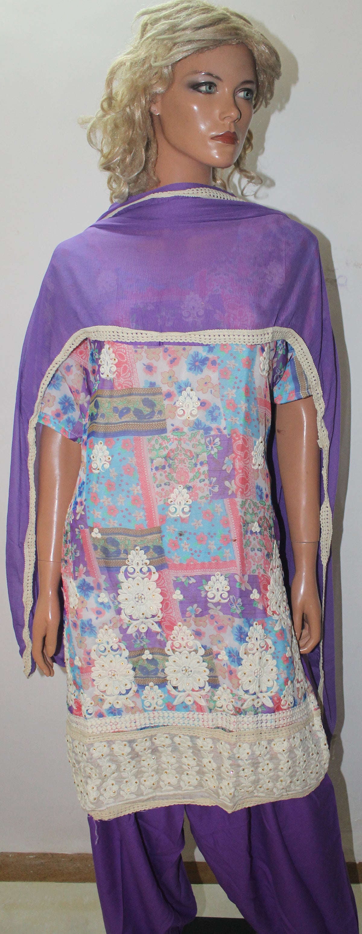 Purple Designer Embroidered  Salwar kameez  Chest plus  size 48