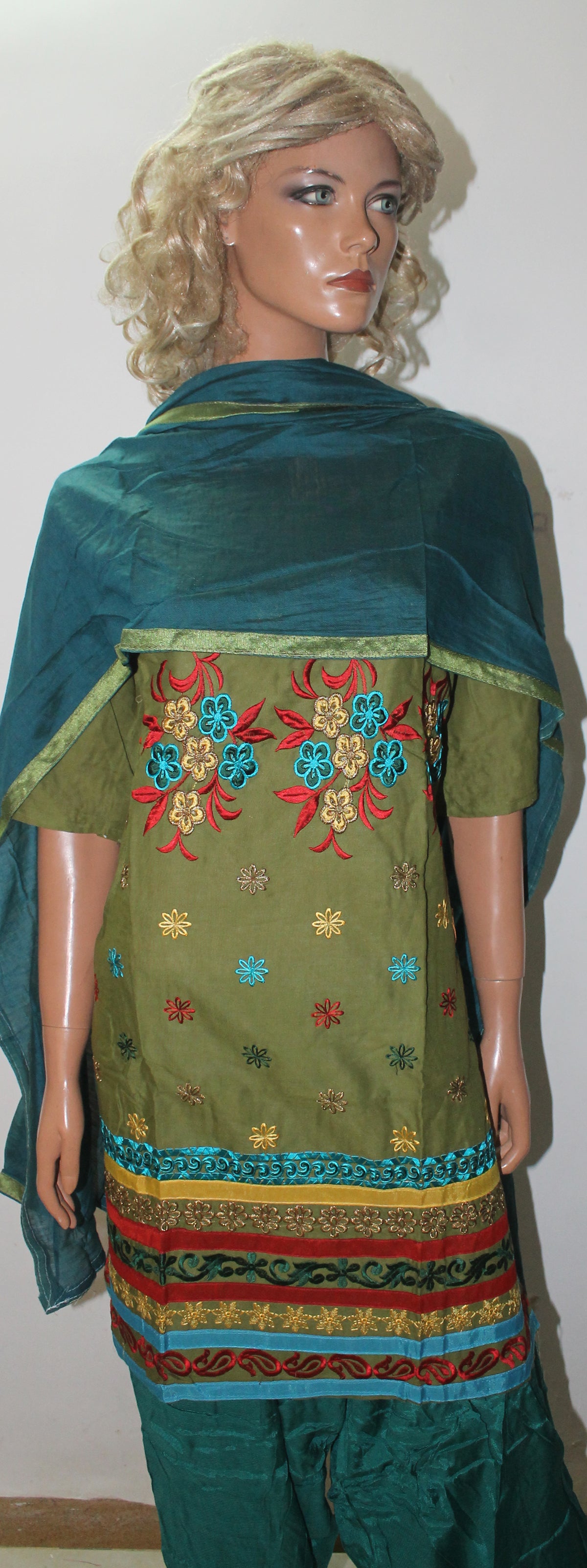 Green Cotton Embroidered  Salwar kameez  Chest size 56