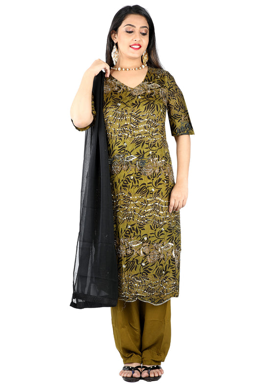 Olive Designer  Embroidered  Salwar kameez  Plus  chest Size 50