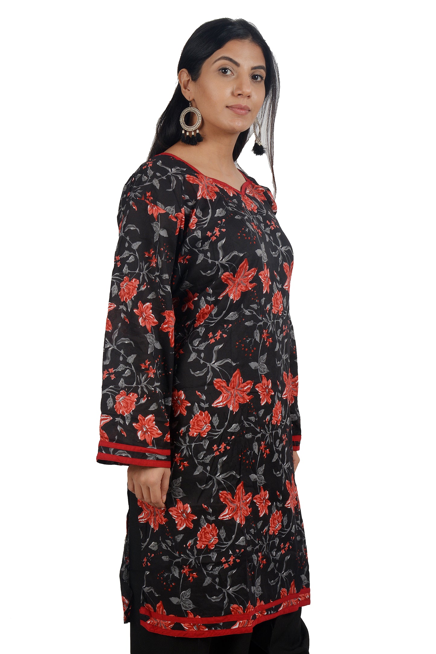 Red Black Cotton Salwar kameez Dress Plus Size 52 Full Sleeves