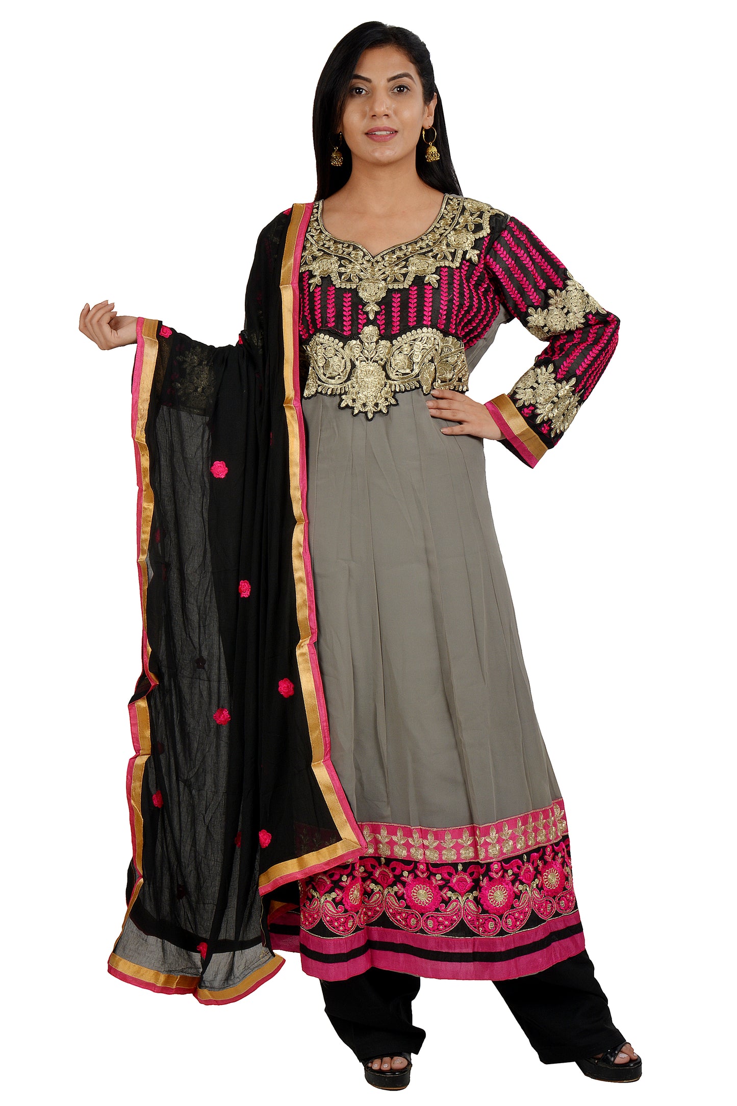 Gray Anarkali  Embroidered  Salwar kameez chest Plus  Size 44