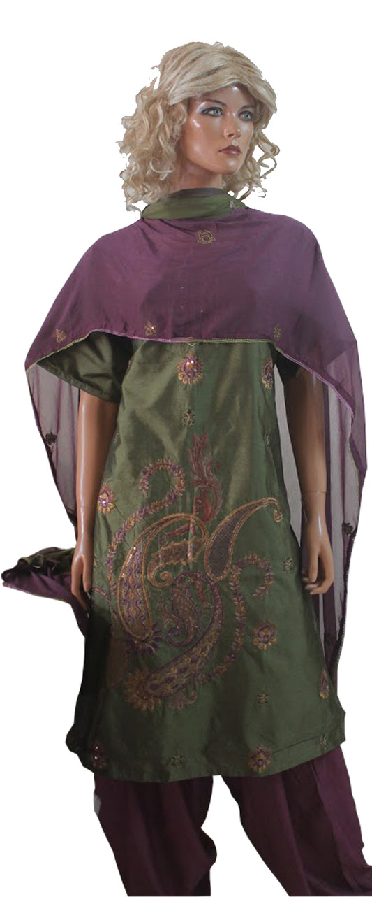 Green Silk Salwar kameez Dress Plus Size 50