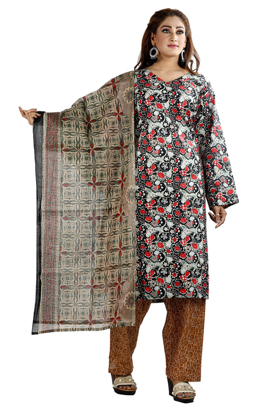 Black Cotton Floral Print Salwar kameez chest Pus  size 52