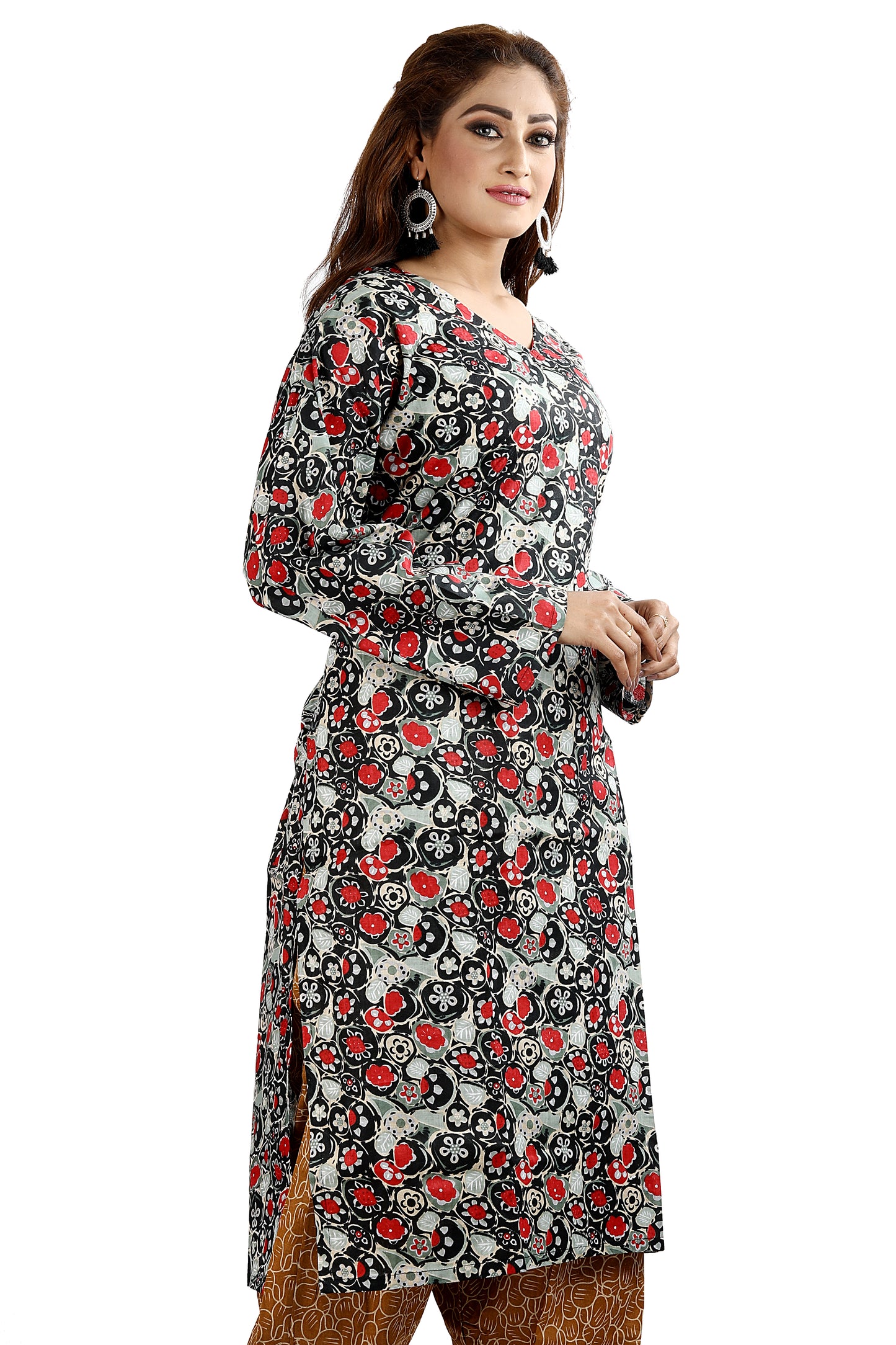Black Cotton Floral Print Salwar kameez chest Pus  size 52