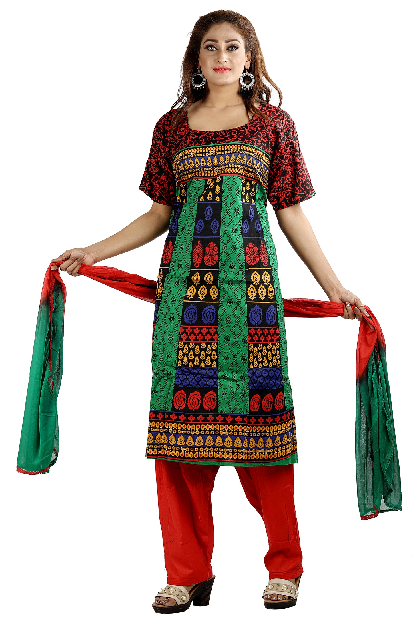 Red Cotton  Salwar kameez Dress Plus Size 54