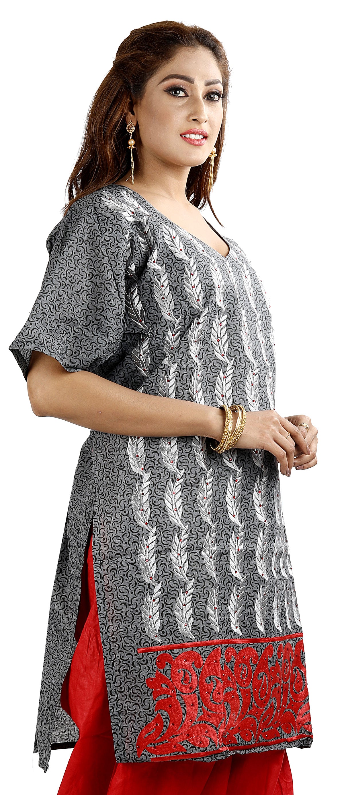 Gray Embroidered Cotton Salwar kameez chest size 44
