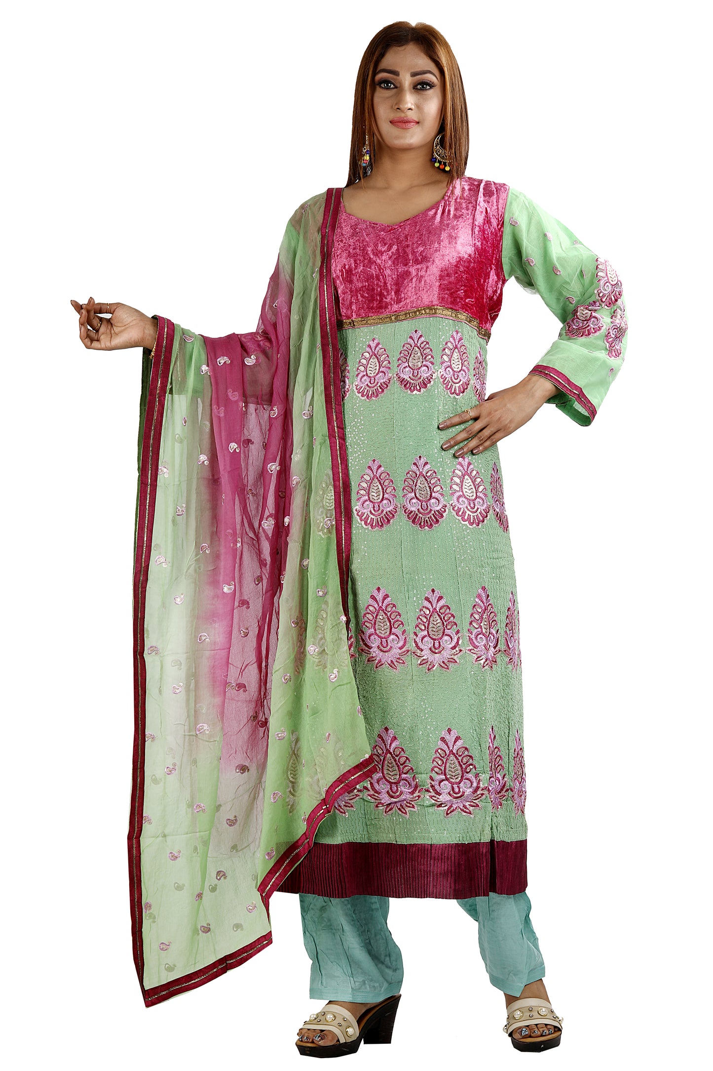 Green DesignerEmbroidered Party Wear Salwar kameez  Plus Chest  Size 50