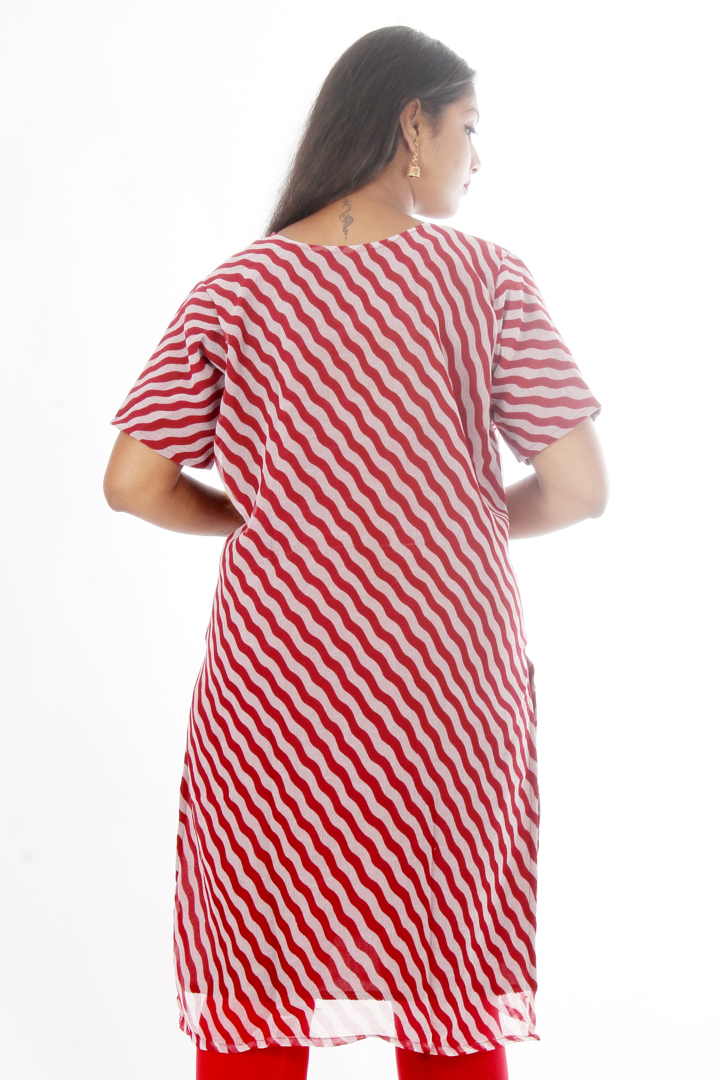 Red  Chiffon Long Kurta Dress Plus Chest 50 Short Sleeves  Free Shawl