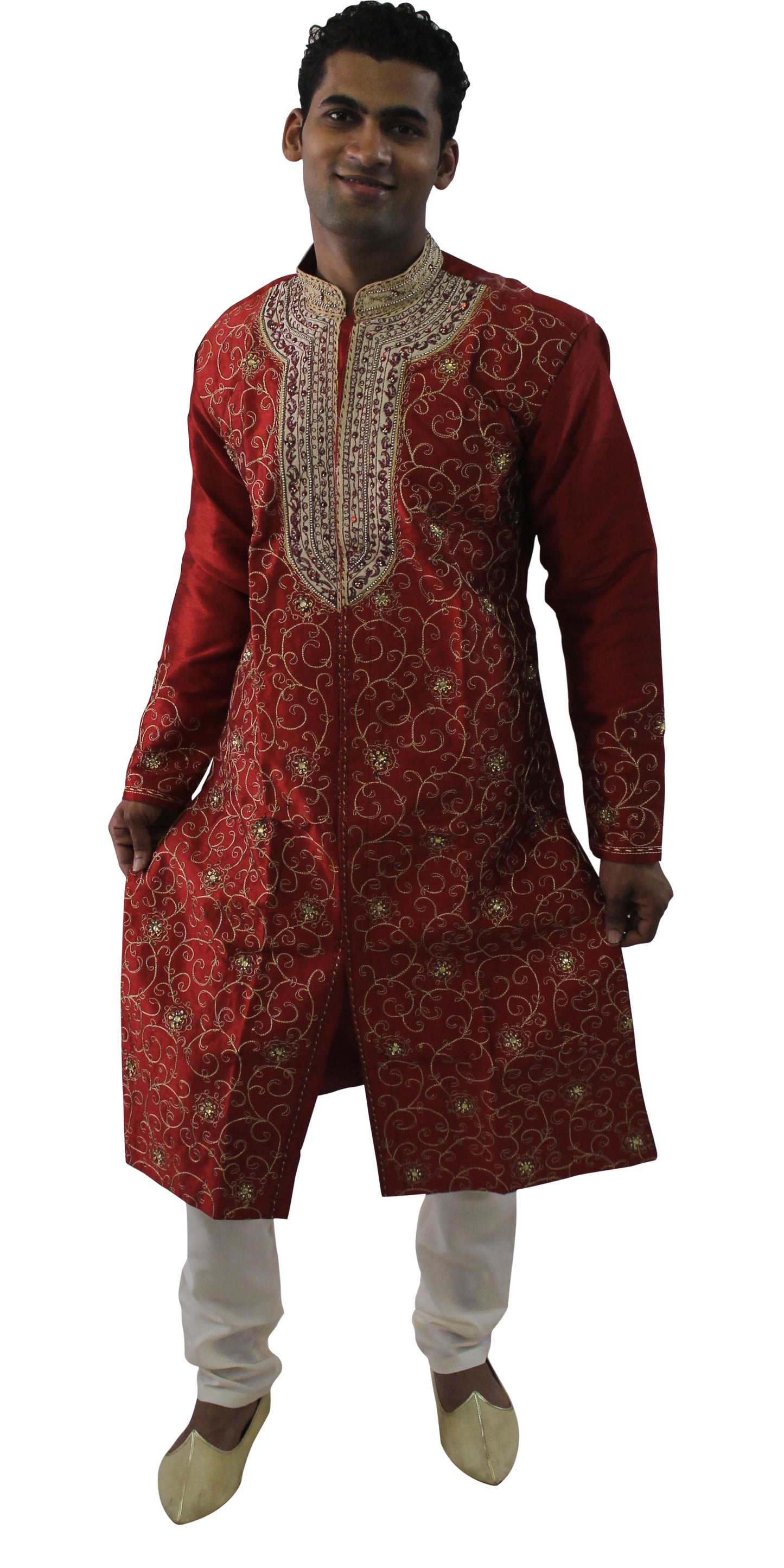Designer Burgundy Men’s Sherwani with Matching Shawl Plus Sizes up to 8XL in Stock