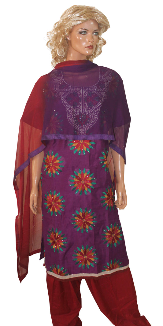 Purple  Embroidered  Salwar kameez Dress Plus Size 54