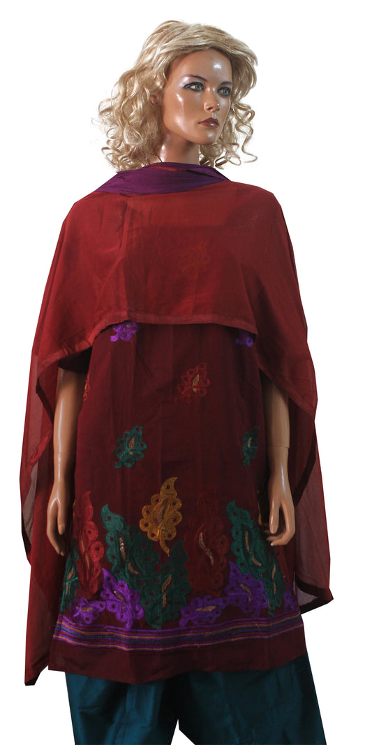 Burgundy Embroidered  Cotton  Salwar kameez Dress Plus Size 52