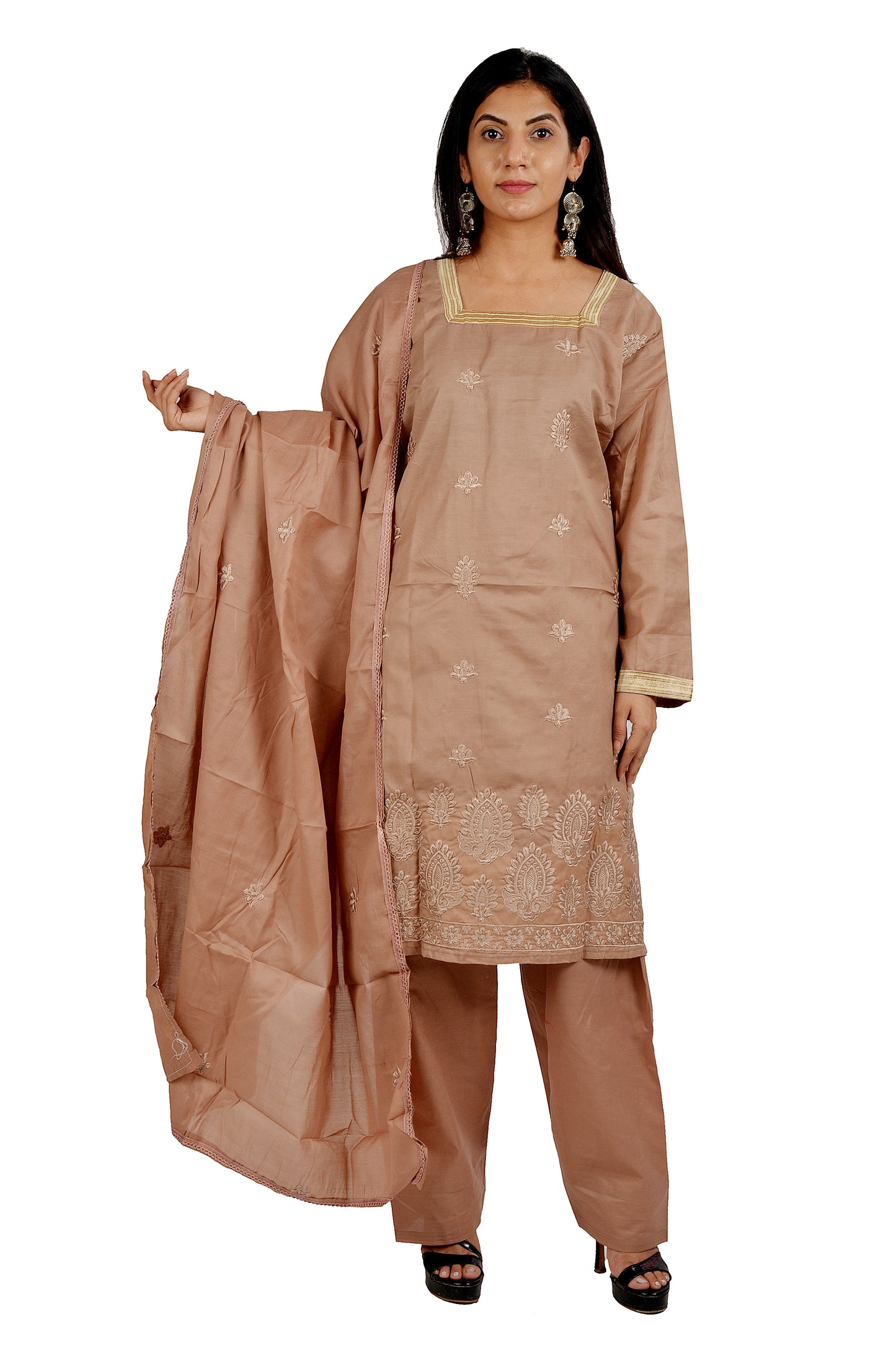 Brown Cotton  Salwar kameez Dress Plus Size 48