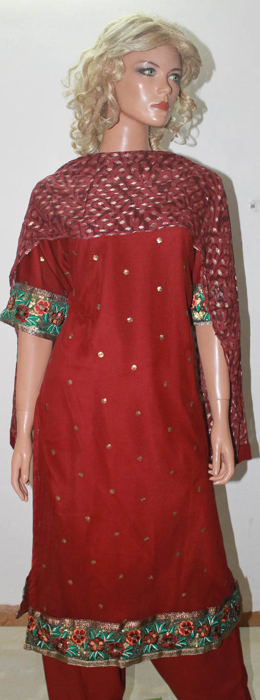 Burgundy Net Salwar kameez chest size 44
