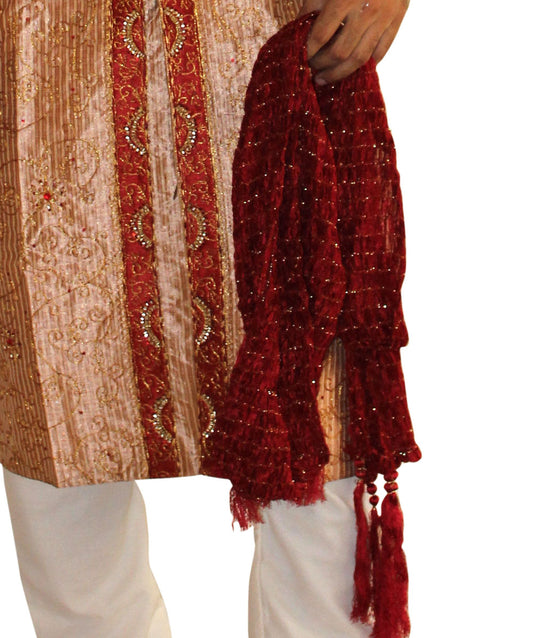 Apparelsonline Burgundy Traditional  Men Dupatta Shawl Stole  Kurta Sherwani