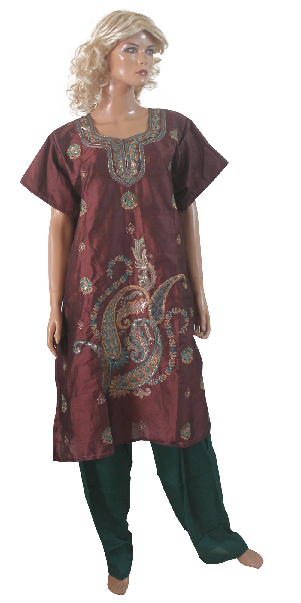 Brown Silk Embroidered Salwar kameez  Plus Chest  48,50,52