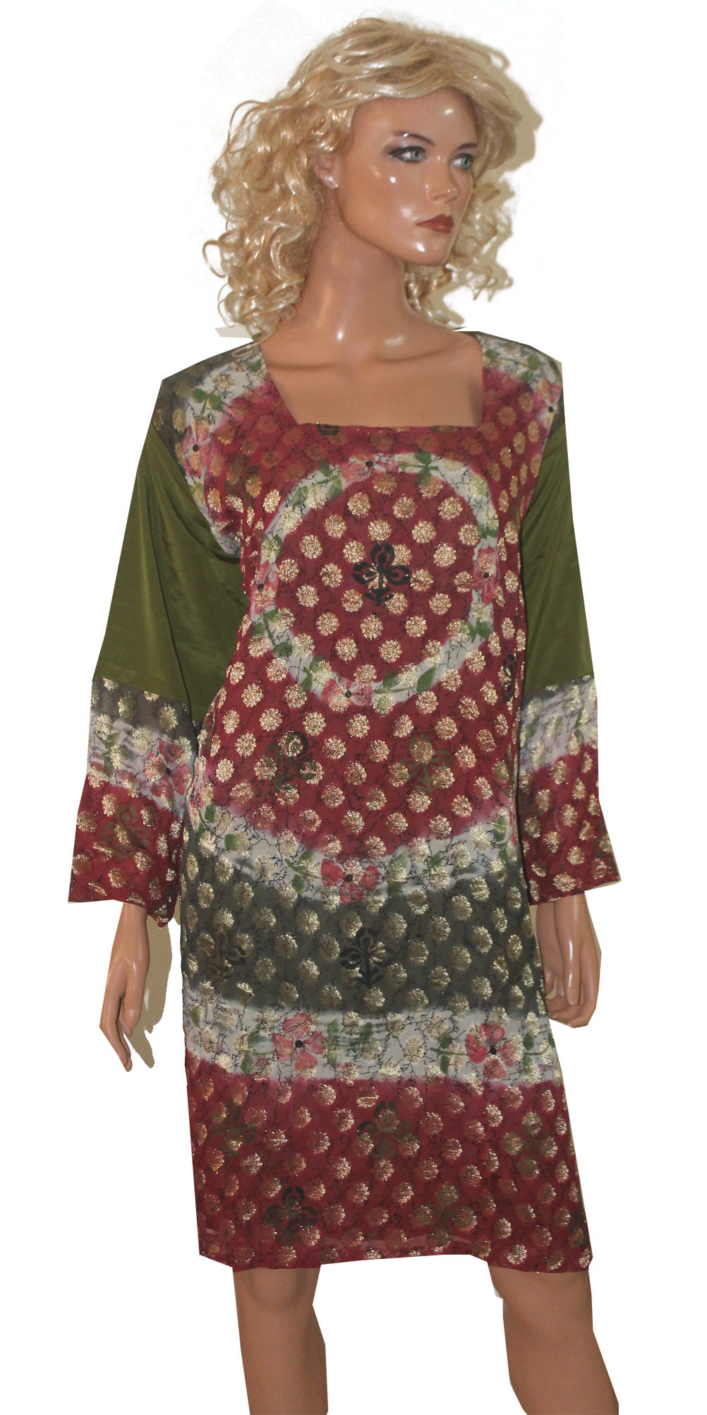 Green Designer  Long Kurta  Free Dupatta & Salwar Chest Size 52
