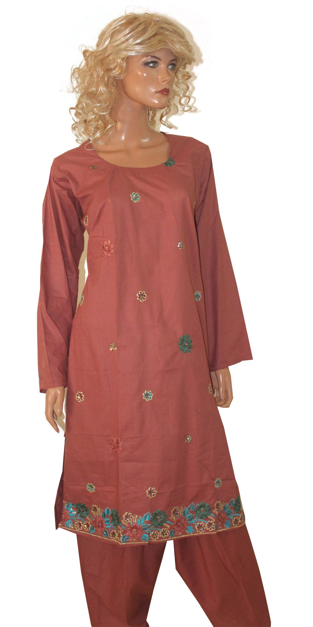 Brown Embroidered Cotton Designer  Full Sleeves  Salwar kameez Plus Size 52