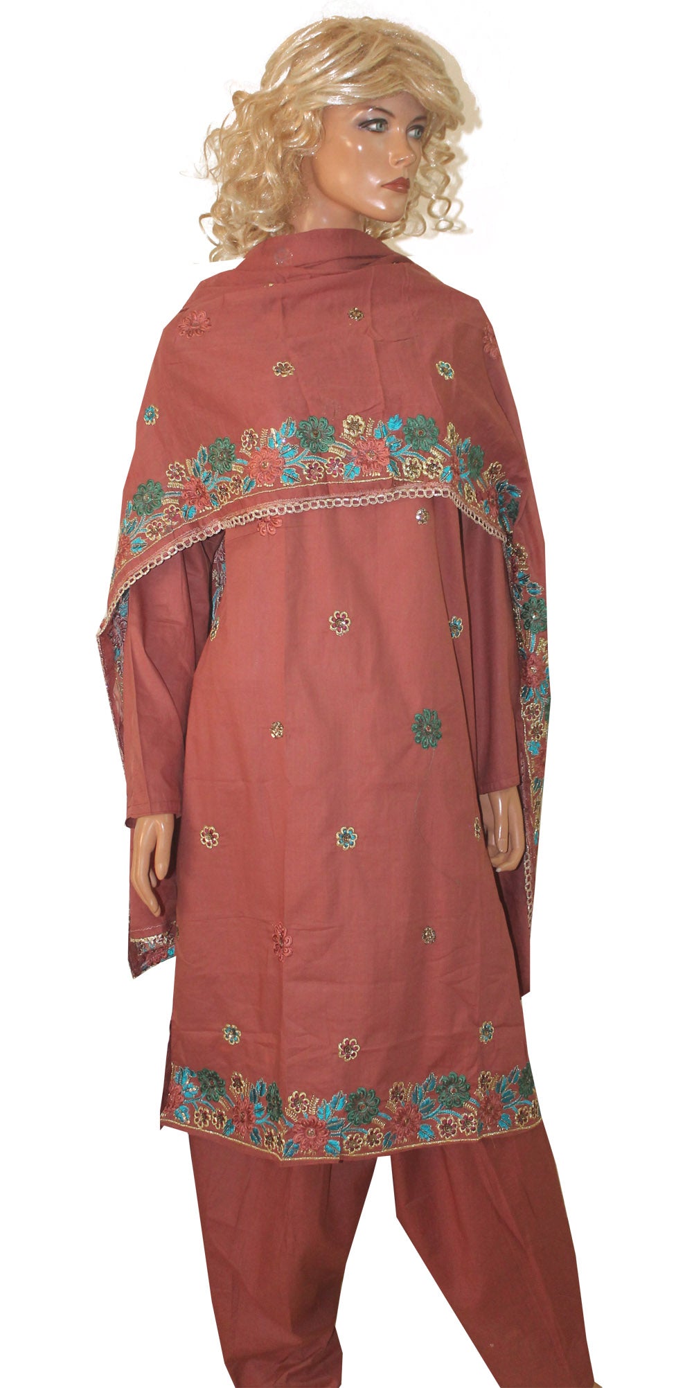 Brown Embroidered Cotton Designer  Full Sleeves  Salwar kameez Plus Size 52