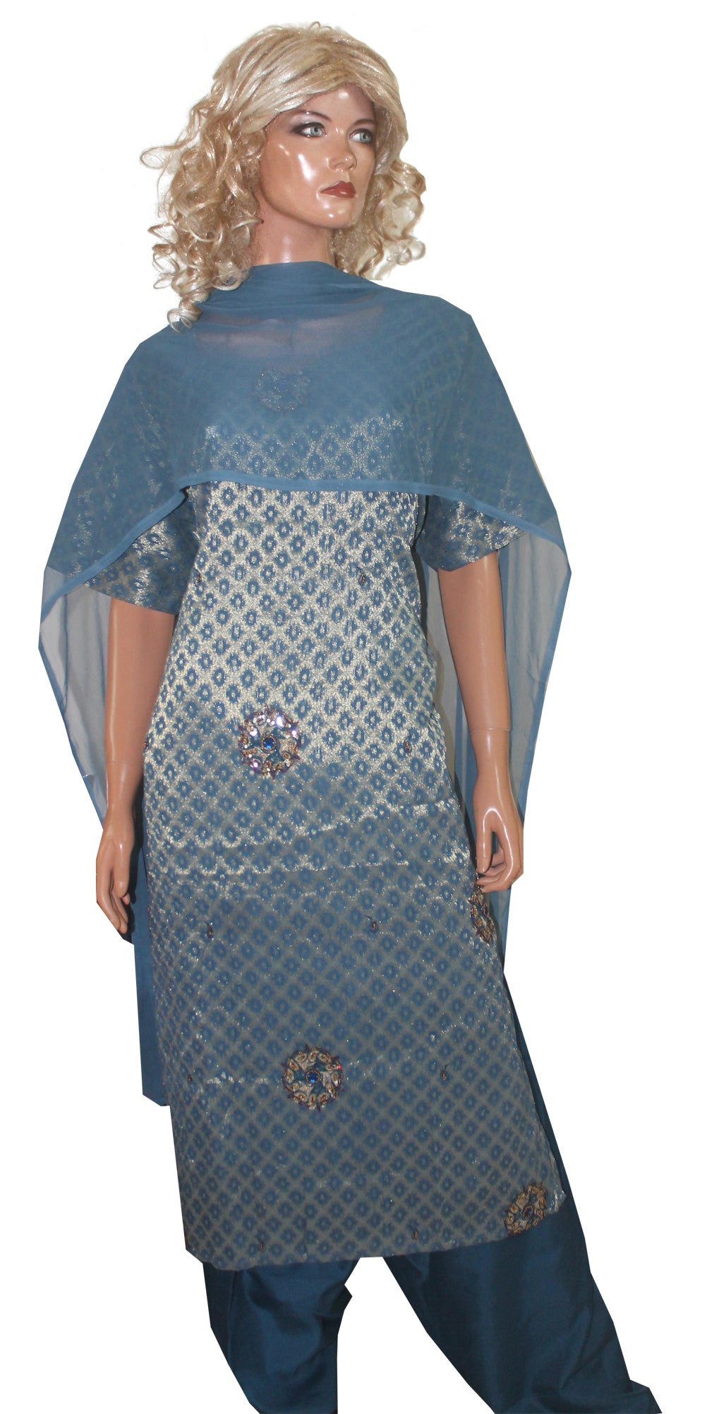 Blue  Wedding party wear Formal Salwar kameez Dress Plus Size 38