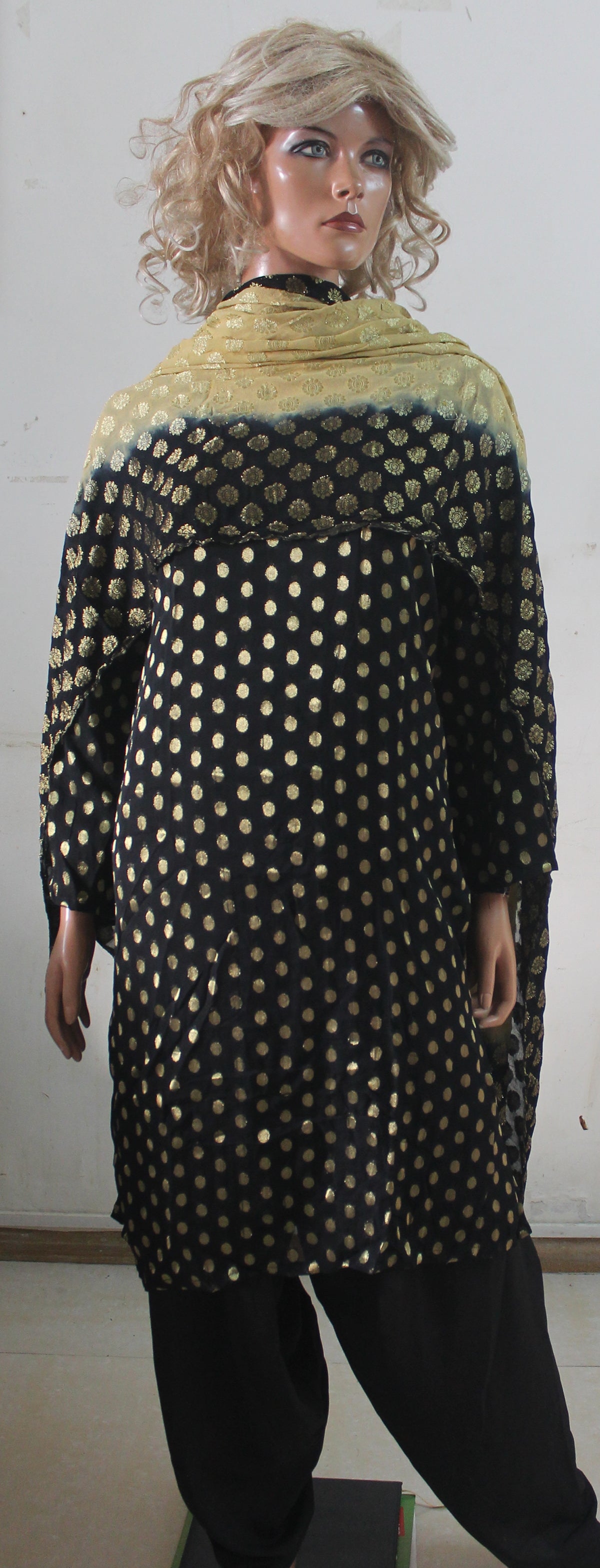Black Gold Dot Indian Dress Salwar Kameez Chest Plus  size  50