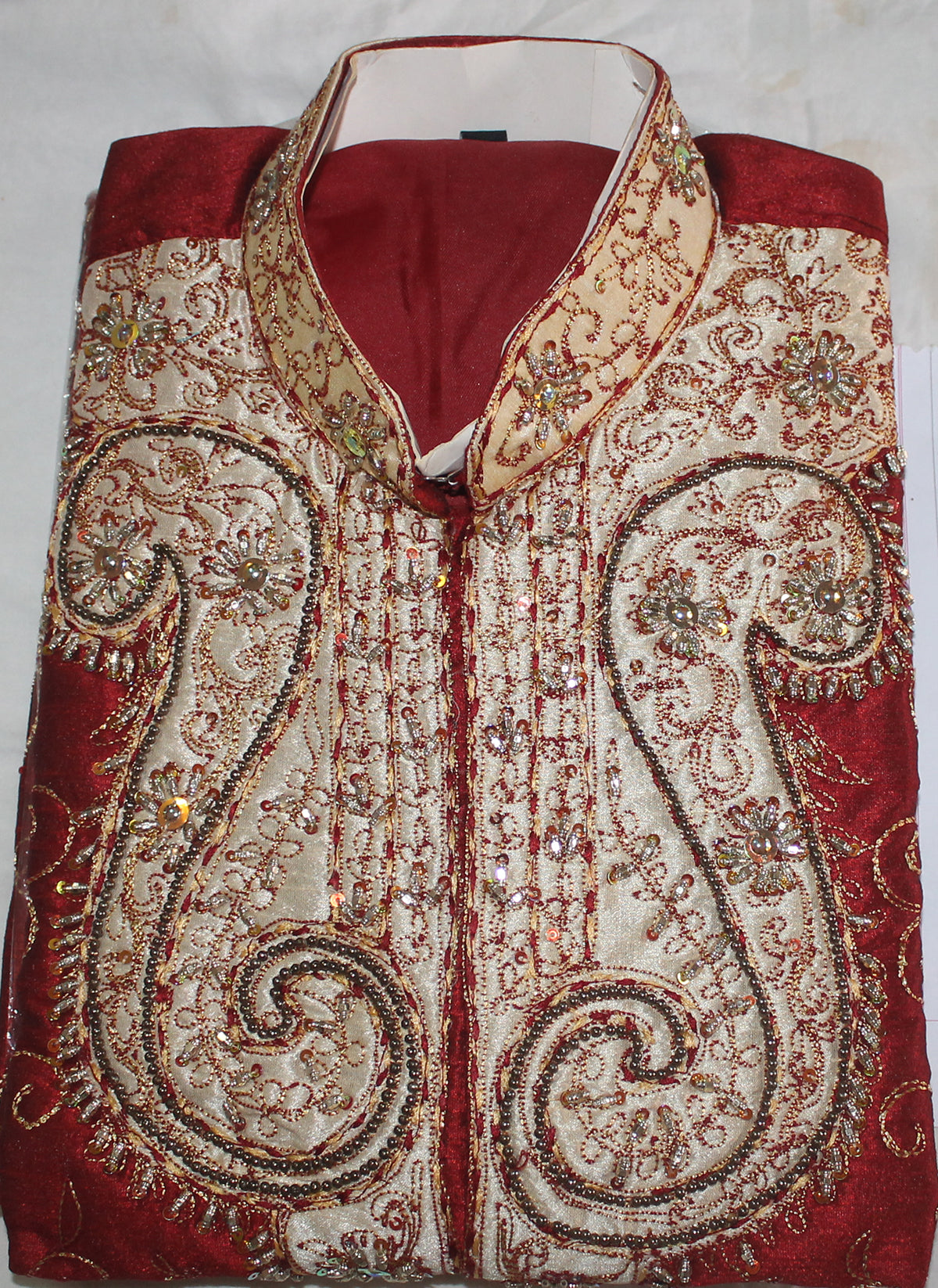 Burgundy Boys Wedding Party Sherwani Set Embroidered Designer Wear Children 3 Pieces Free Shawl