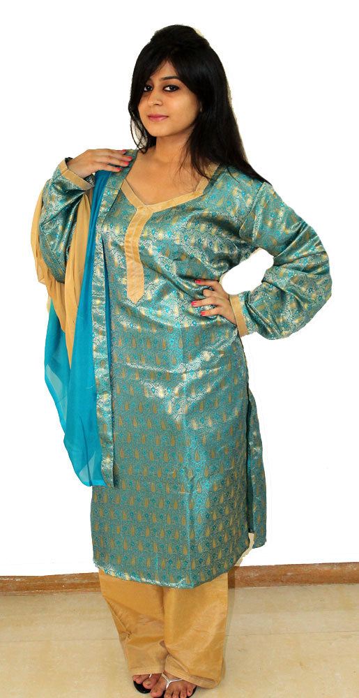 Blue Jacquard Salwar kameez Dress plus size  46,48,50