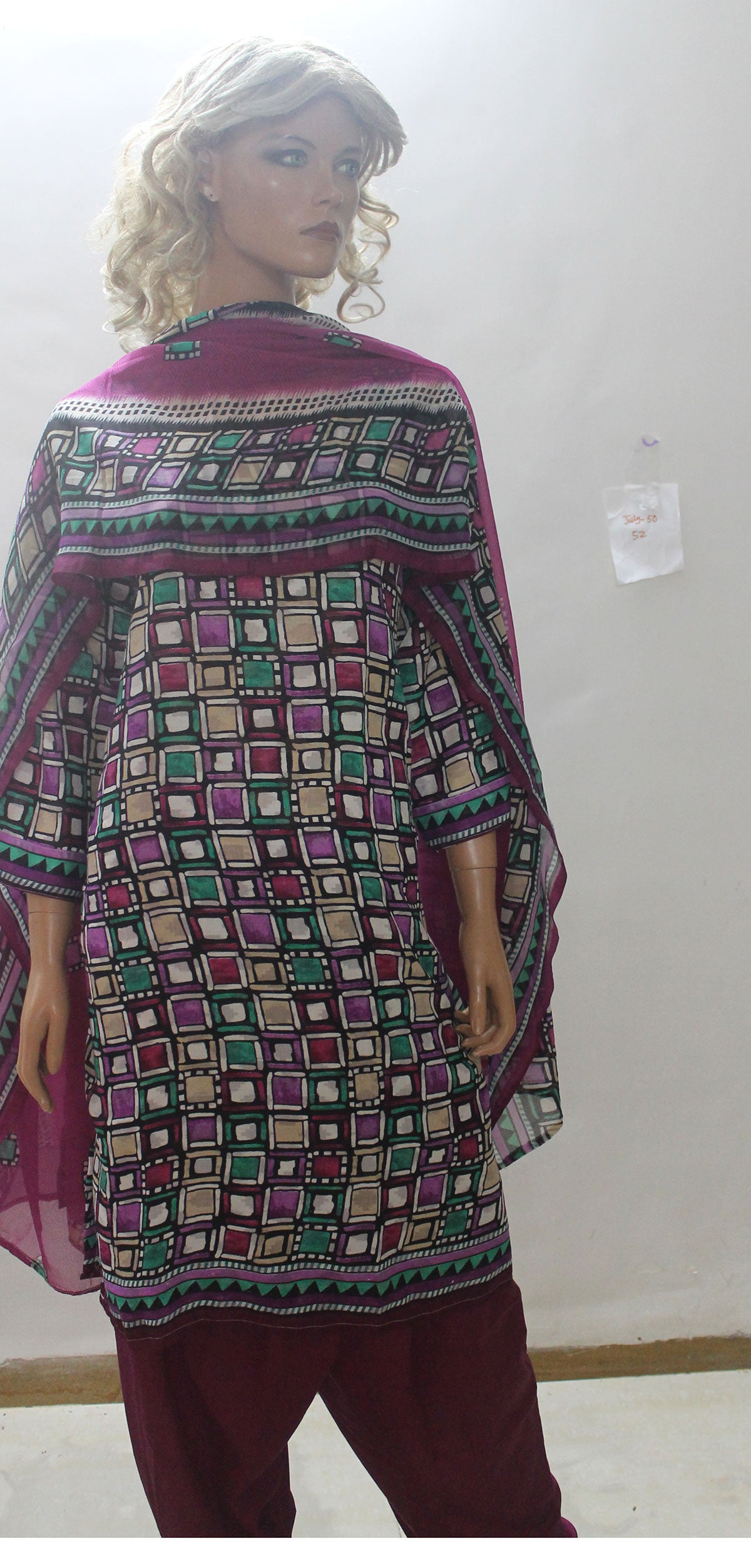 Purple Cotton Geometric Print  Salwar kameez Dress Plus Size 52