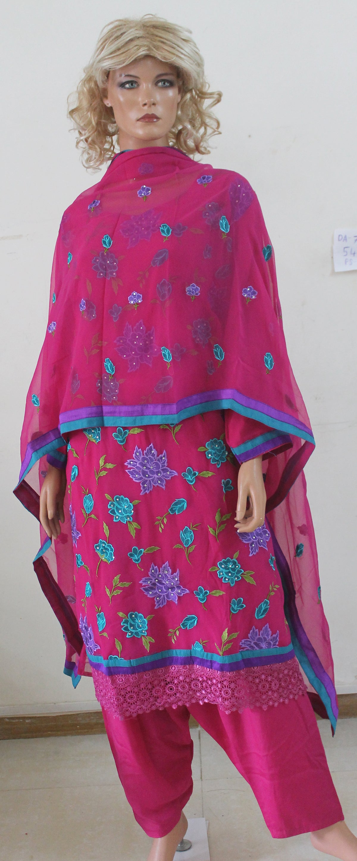 Pink Chiffon  Designer  Salwar kameez Dress Plus Size 54