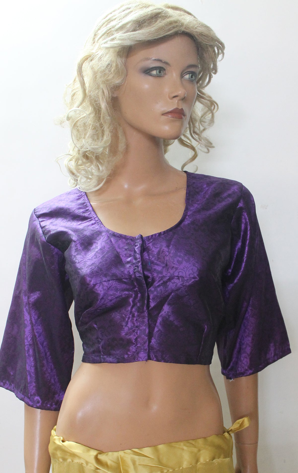 Purple Jacquard  Bollywood Designer Saree Indian Sari Choli Blouse Crop Top