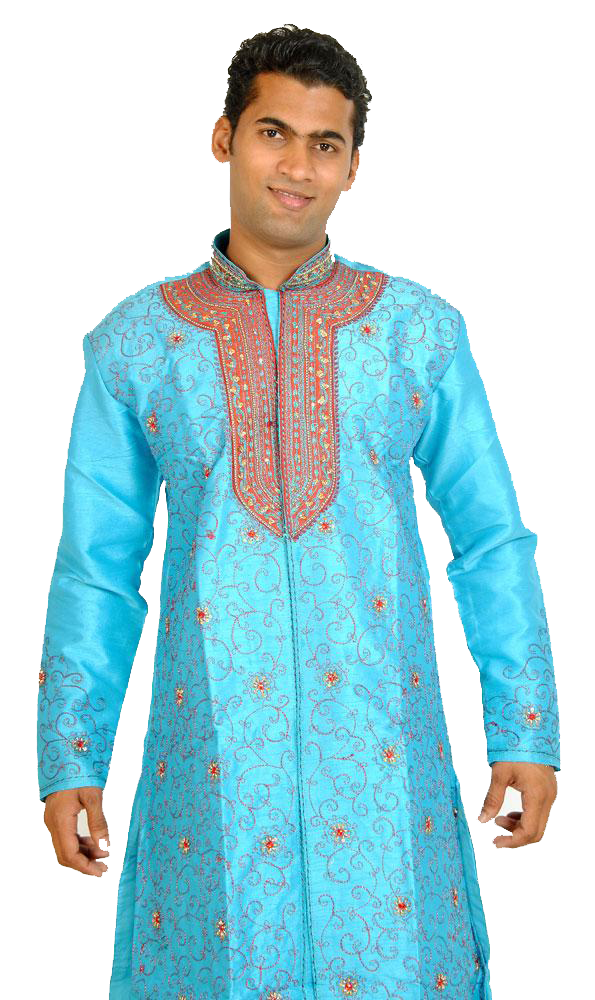 Designer Blue Men’s Sherwani with Matching Beads Shawl | Ethnic Blue Men’s Sherwani