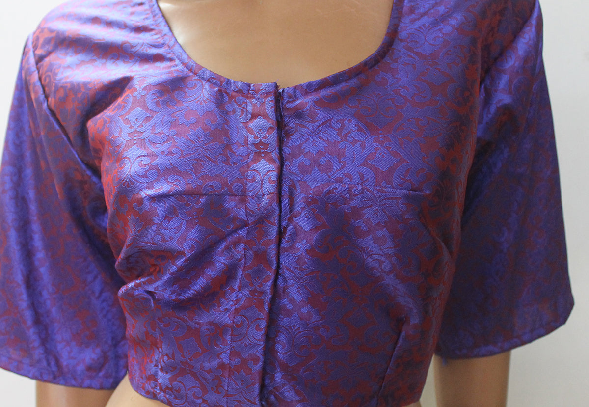 Purple Jacquard  Bollywood Designer Saree Indian Sari Choli Blouse Crop Top