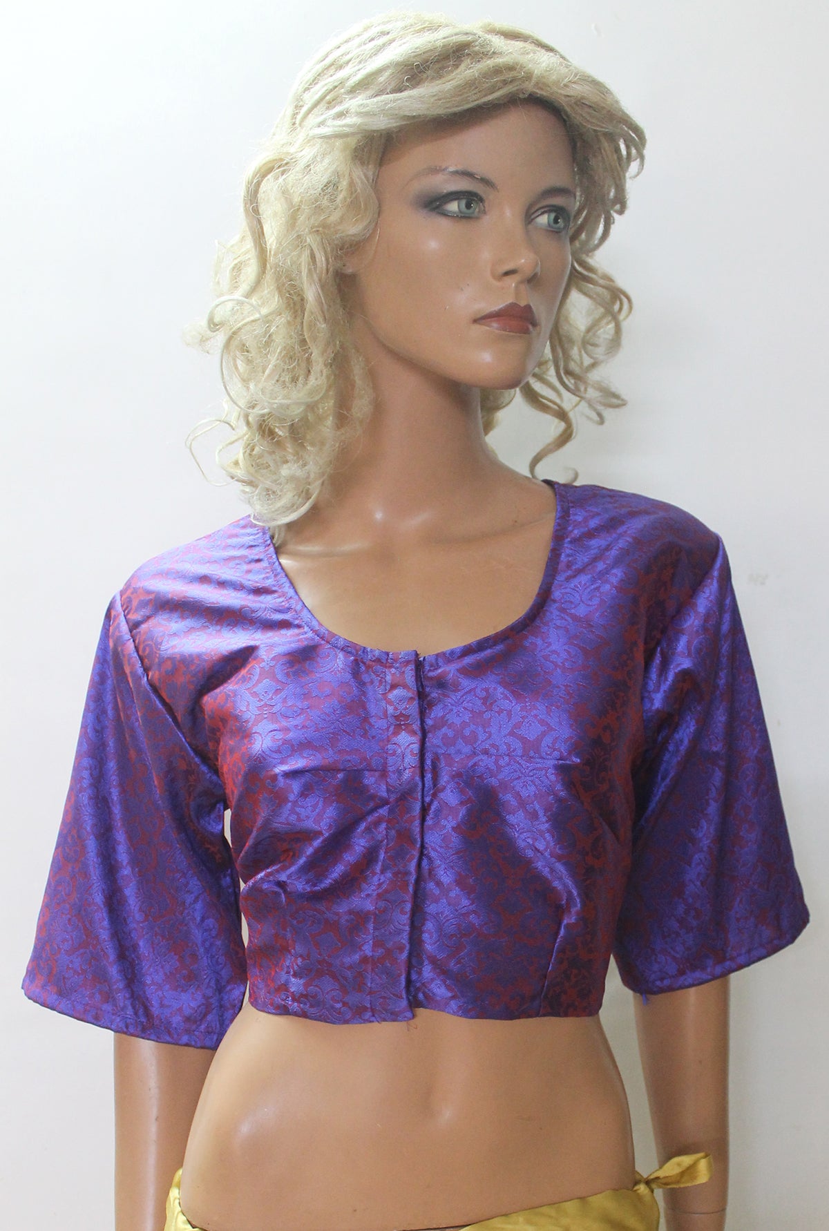 Purple Jacquard Bollywood Designer Saree  Indian Sari Choli Blouse Crop Top