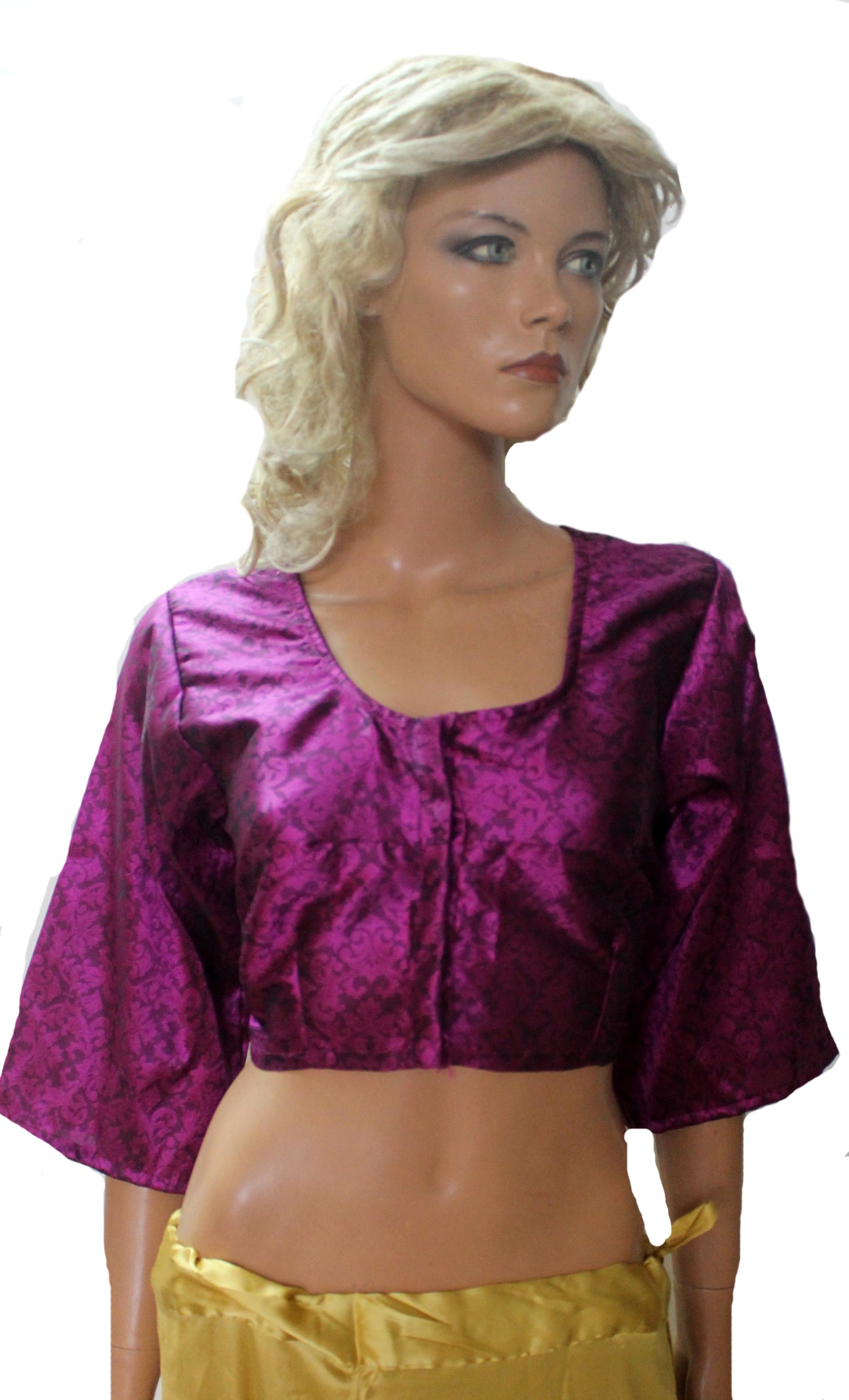 Purple Jacquard  Bollywood Designer Saree  Indian Sari Choli Blouse Crop Top