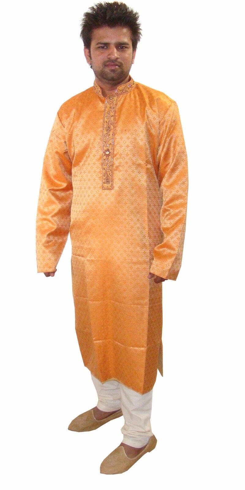 Orange  Men Kurta Pajama Shirt Set 3 Pcs