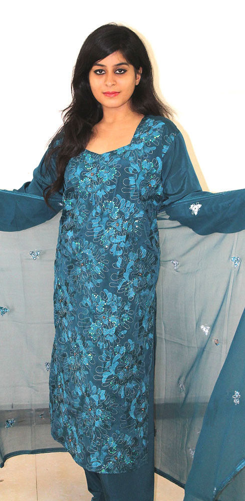 Blue Crepe  Salwar kameez Dress Plus Chest  Size 48