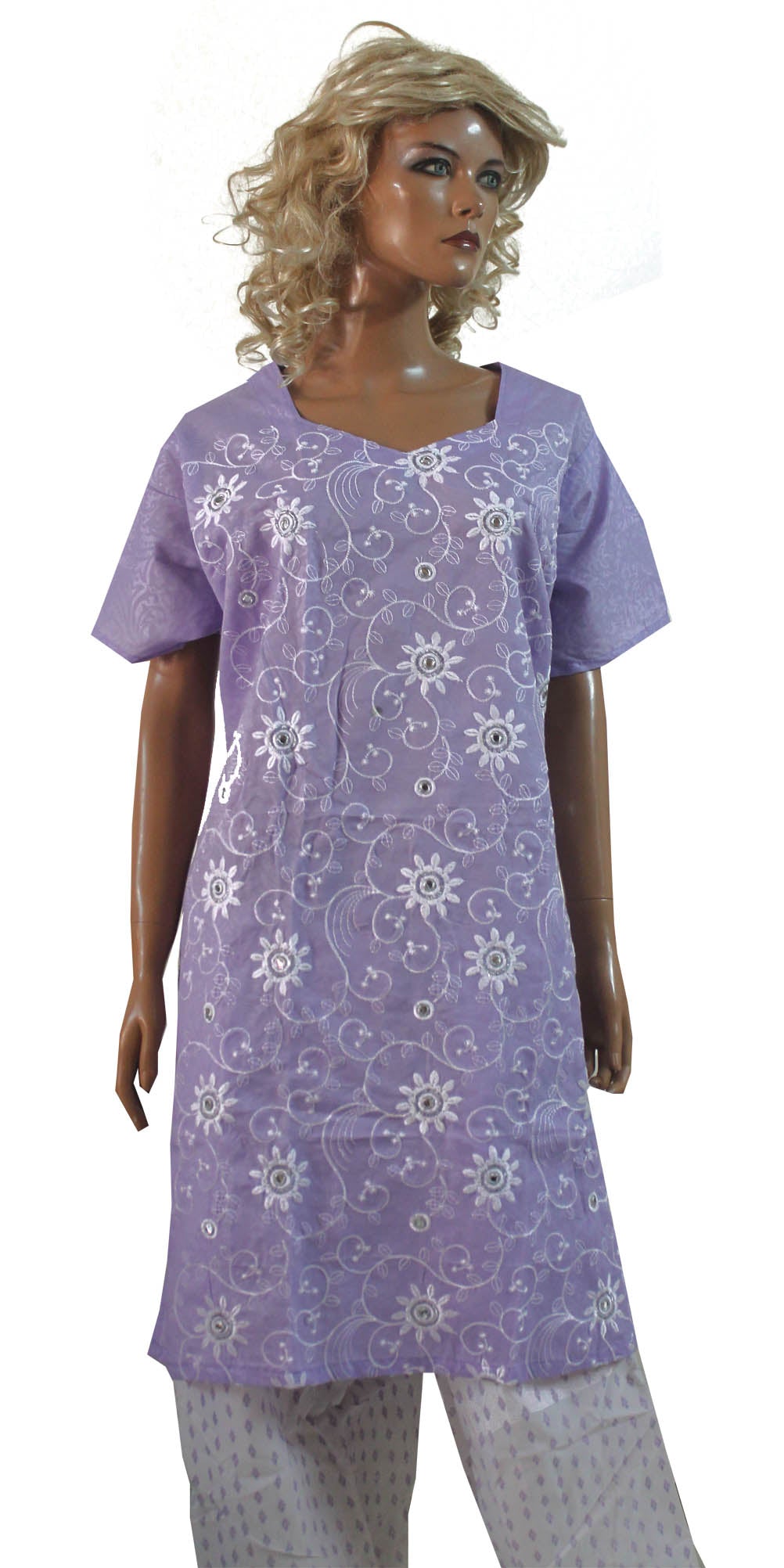 Purple Cotton Embroidered Salwar Kameez Dress Plus size 56