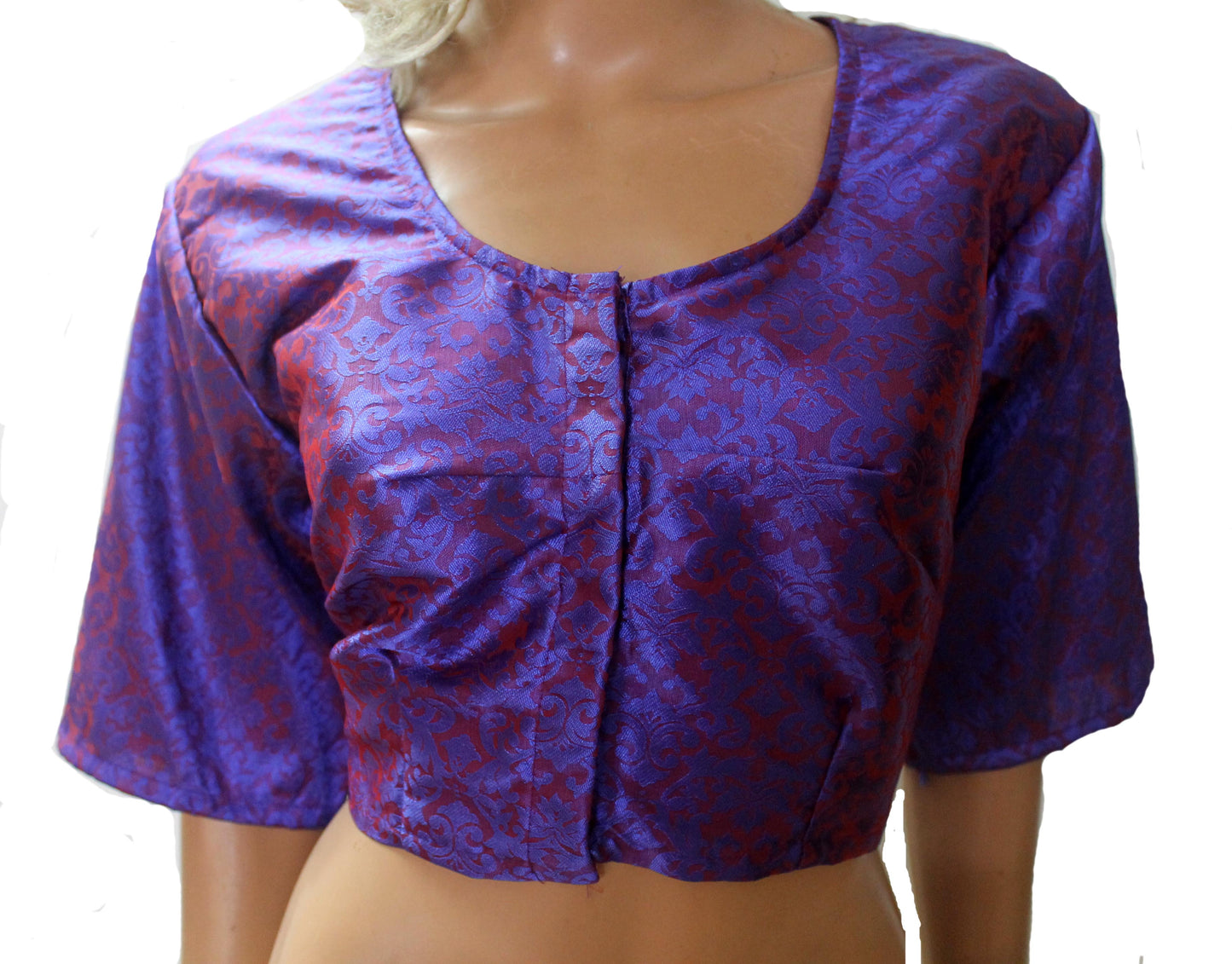 Purple Jacquard Bollywood Designer Saree  Indian Sari Choli Blouse Crop Top