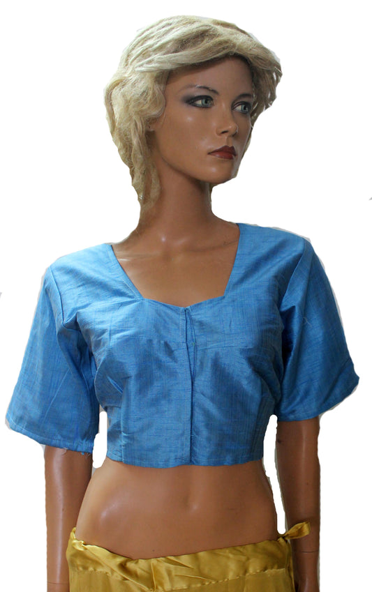 Blue Silk   Bollywood Designer Saree Indian Sari Choli Blouse Crop Top
