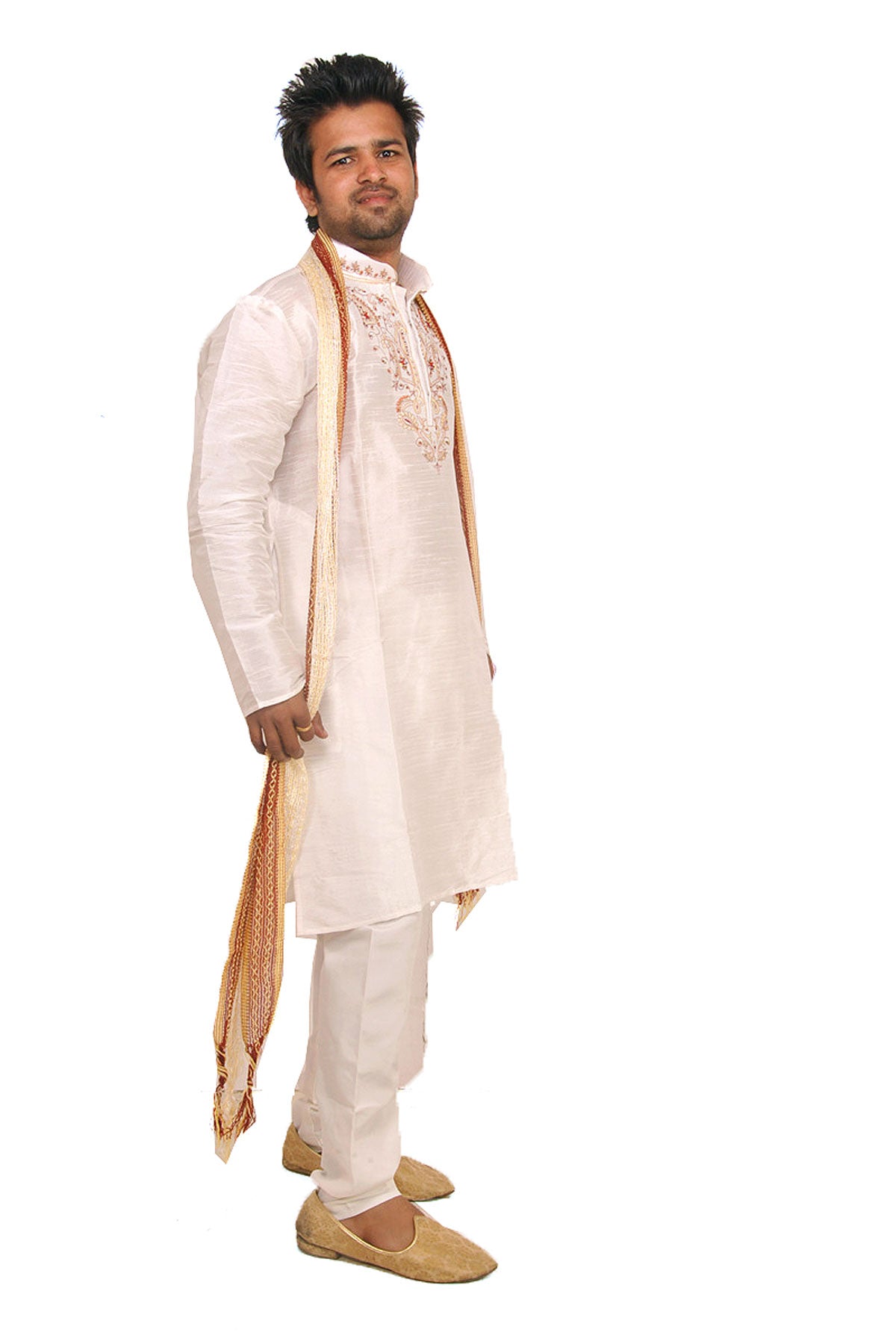 White Silk  Men’s Kurta Salwar with Matching Shawl | Ethnic Men’s Kurta Salwar