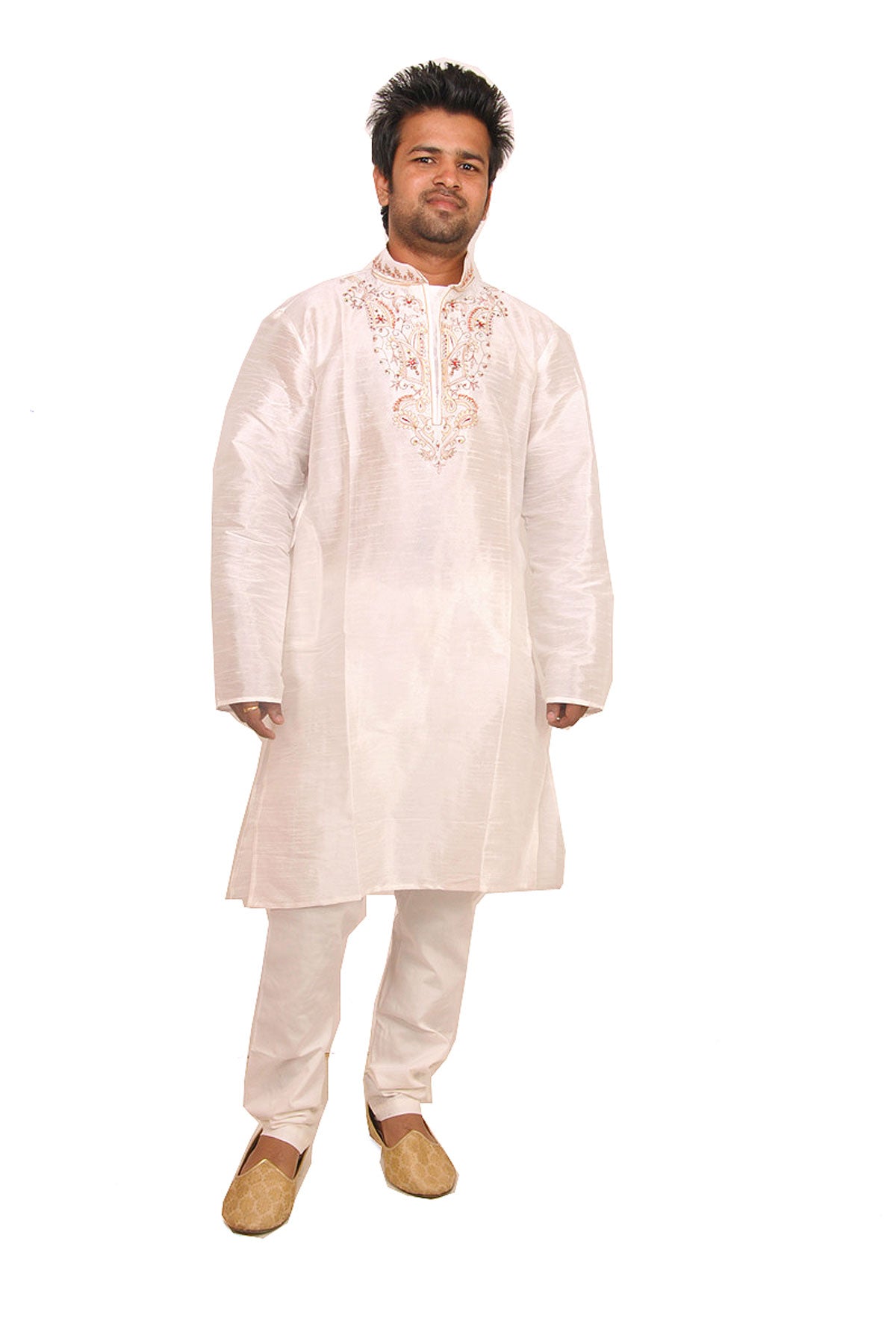 White Silk  Men’s Kurta Salwar with Matching Shawl | Ethnic Men’s Kurta Salwar