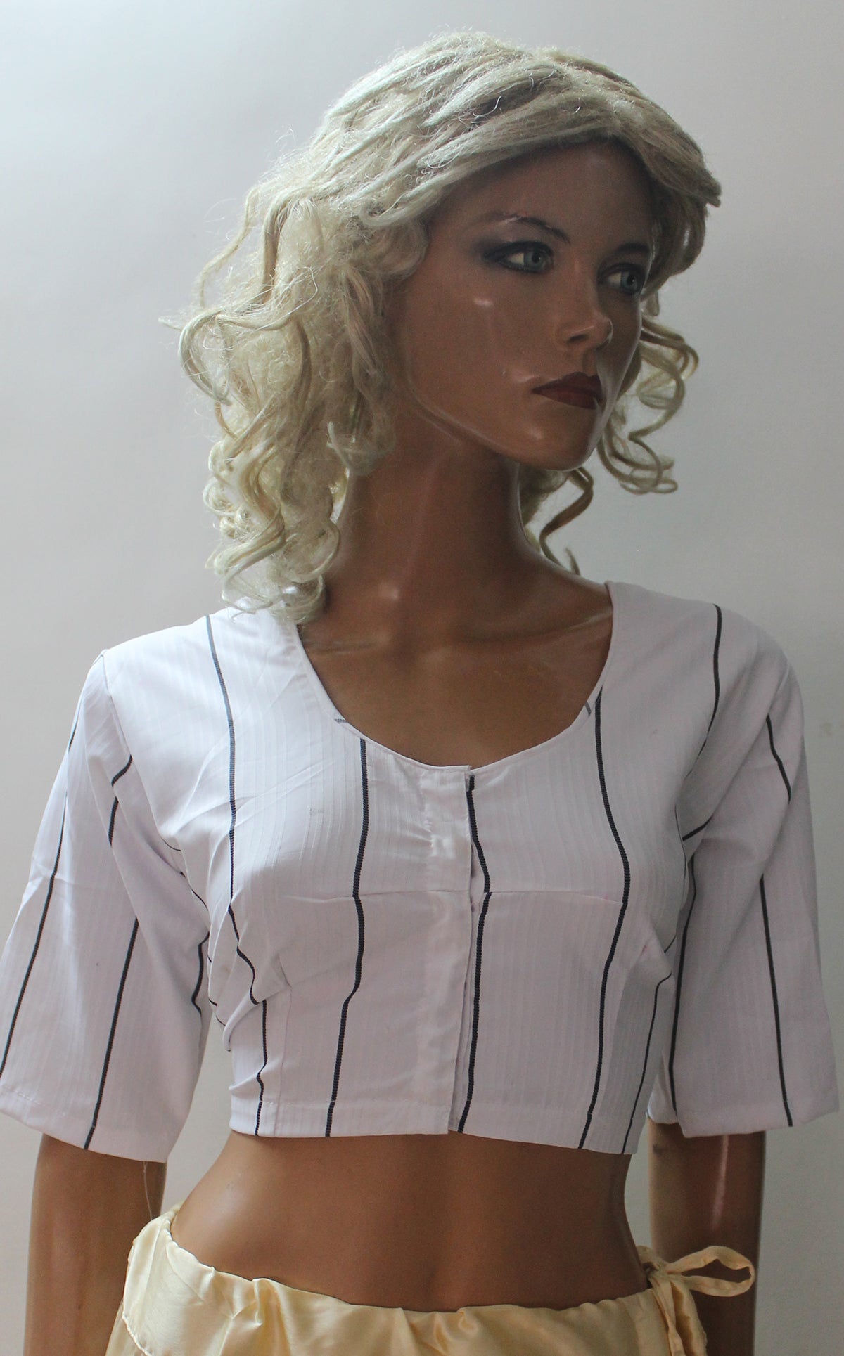 White Stripes Printed  Designer Sari Blouse Choli Top  Chest Size 42