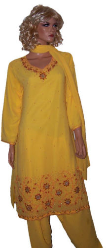 Yellow Crepe Salwar kameez Dress Chest size 42
